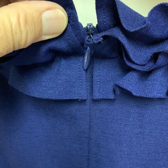 Trina Turk Cobalt Blue Ruffle Front Sleeveless Knee Length Sheath Dress Size 0 - Picture 10 of 13